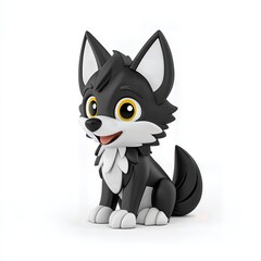 Adorable Cartoon Husky Puppy Black and White 3D Render
