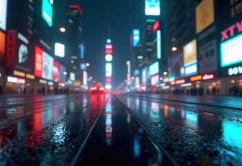 sleek chrome surface gleaming vibrant city lights reflections modern urban night scene metropolis shimmering brightness, architecture, shine, neon, street