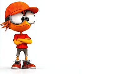 Obraz premium Playful Orange Pixel Bird Character in Casual Outfit