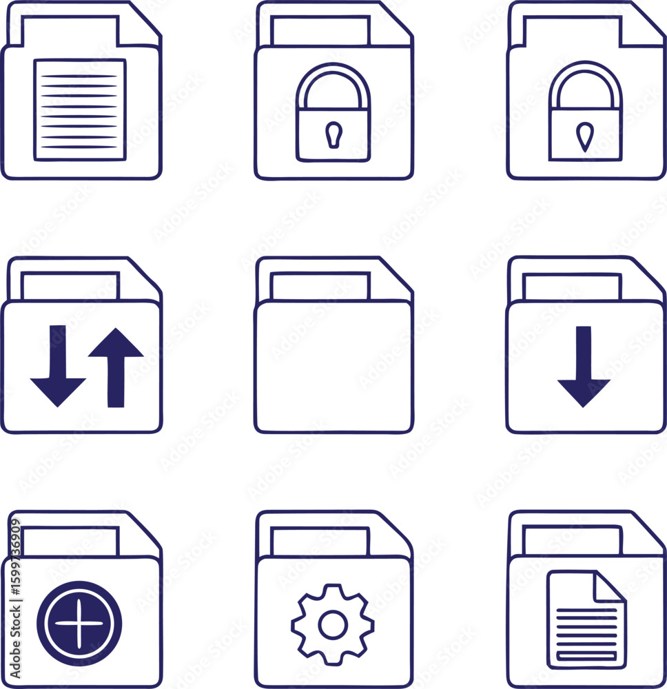 Fototapete document icons collection with various functions file