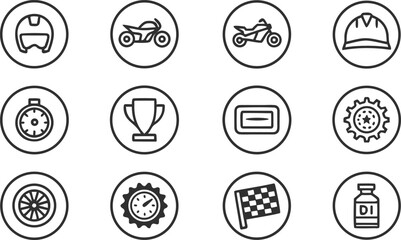 Motorcycle racing icons helmet trophy tire checkered flag vector