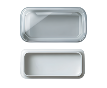 Vector realistic plastic rectangular container for butter or engine oil, mockup set on a transparent background