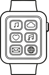 Smartwatch with music heart mail and globe icons wearable technology