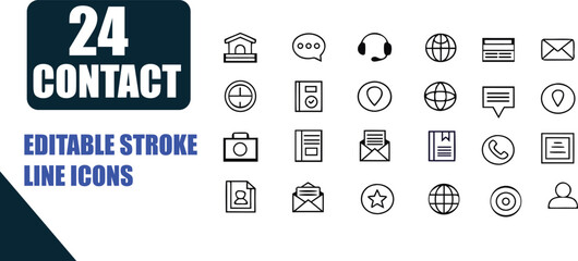 Twenty Four Contact Line Icons editable stroke