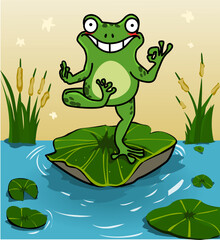 Illustration of a frog in a pond