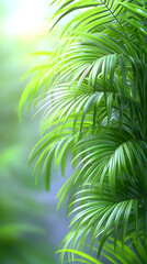 Fototapeta premium Close-up of vibrant green palm fronds in soft sunlight.