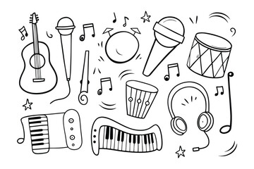 Musical Doodle Symphony: An artistic illustration of a diverse collection of musical instruments, perfectly crafted to captivate music lovers