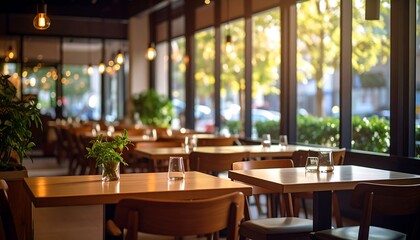 Fototapeta premium Cozy cafe interior with natural light