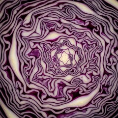 Obraz premium Close-up view of a cross-section of a vibrant red cabbage head.