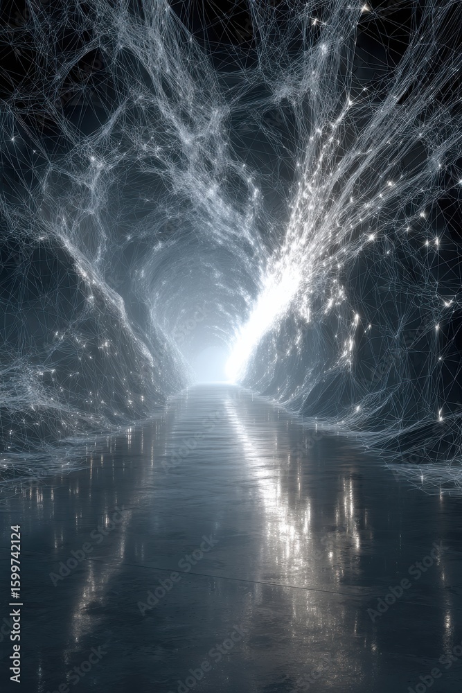 Canvas Prints abstract illuminated futuristic tunnel with glowing geometric network structure