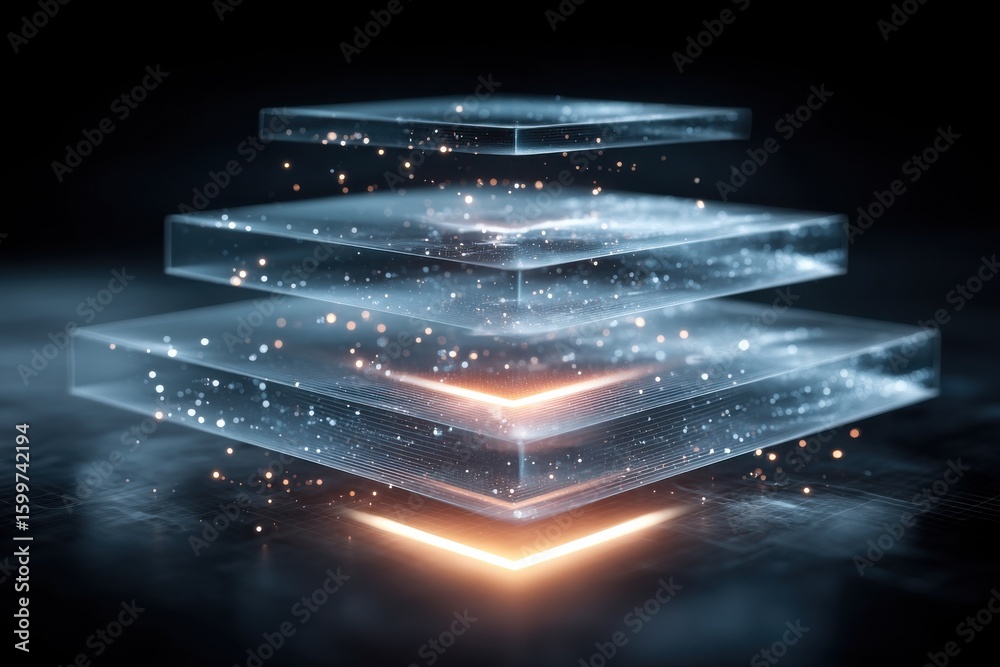 Wall mural futuristic glowing translucent layers representing evolving digital technology and innovation.