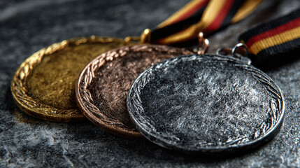 Minimalistic layout of gold, silver, and bronze medals on a bright, clean background, evoking achievement, ranking, and excellence with modern simplicity and high visual clarity.

