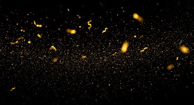 Gold confetti bursts on black background