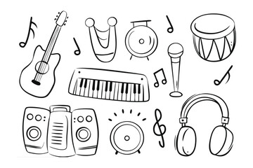 Melodic Symphony: A collection of musical instruments, meticulously sketched in a monochromatic style. A harmonic interplay of sound and artistry.