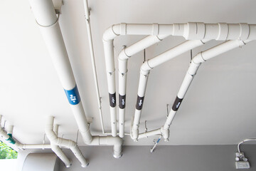 Structure system plastic pipes under building or apartment. Plumbing rough-in or electrical conduit...