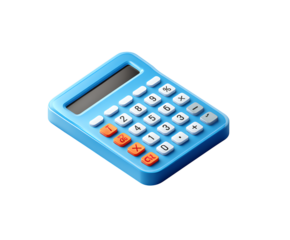 A blue calculator icon with a  transparent background