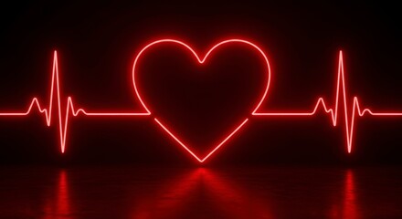 Neon heart graphic on a dark background, with a heartbeat line
