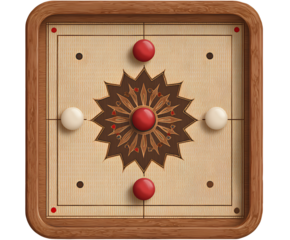 A Carrom board game with a brown frame and red dots, on a transparent background PNG