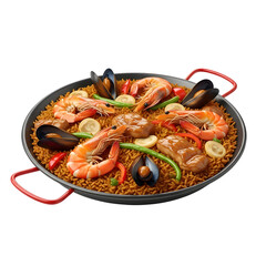 Delicious Paella with Seafood and Chicken.