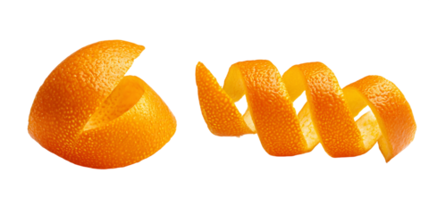 Vibrant Orange Peel Spirals and Segments on Transparent Background, PNG