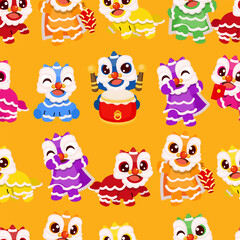 Cute lion dance Chinese new year festival seamless pattern