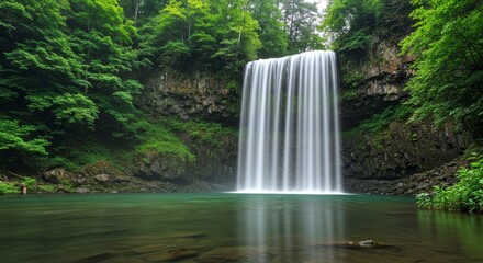 Lush waterfall cascading into tranquil pool (2)