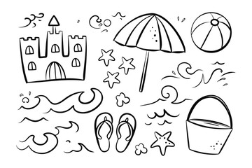 Beach-Day Elements: A collection of beach-related hand-drawn elements for your design.