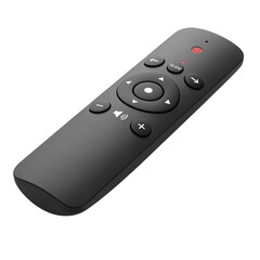 Black modern remote control isolated on transparent background