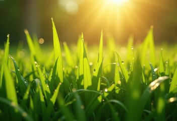 luscious green grass blades glimmering dew drops morning light, leaf, nature, moisture, droplet, landscape, texture, spring, microflora, environment