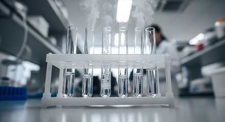 Scientific experimentation with smoking tubes in a laboratory setup backdrop