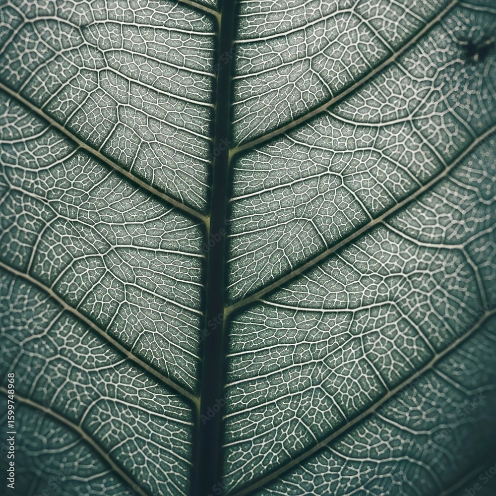 Poster close-up of a leaf showing intricate vein patterns and cellular structure against a softly lit backg