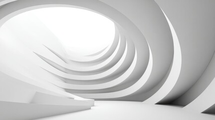 Fototapeta premium A striking interior showcases smooth, curved white walls that create a sense of depth and simplicity. The bright space invites creativity and inspiration in its unique design.