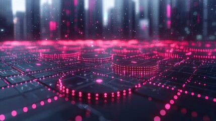 Futuristic Cityscape: Digital Network Glow