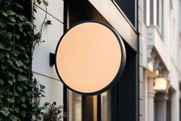 Round Storefront Sign Mockup on Building