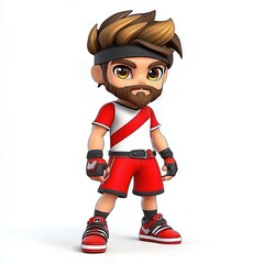 Cartoon Young Man in Red and White Athletic Outfit