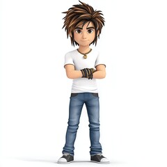 Cartoon Young Man in Casual Outfit on White Background