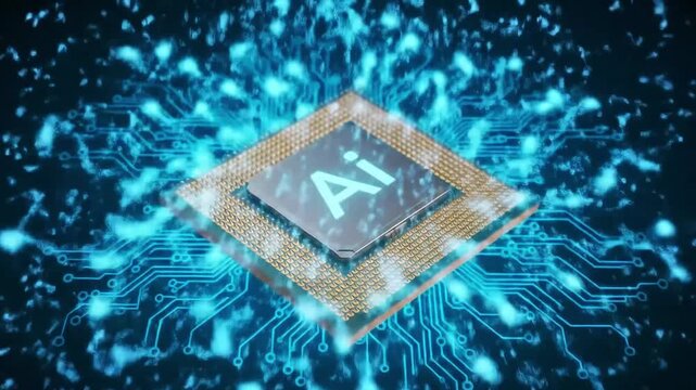 Advanced ai chip technology Microprocessor Connecting with Motherboard and Activates entire System AI letters on chip glowing energy lines ai cpu gpu connected to Socket technology video