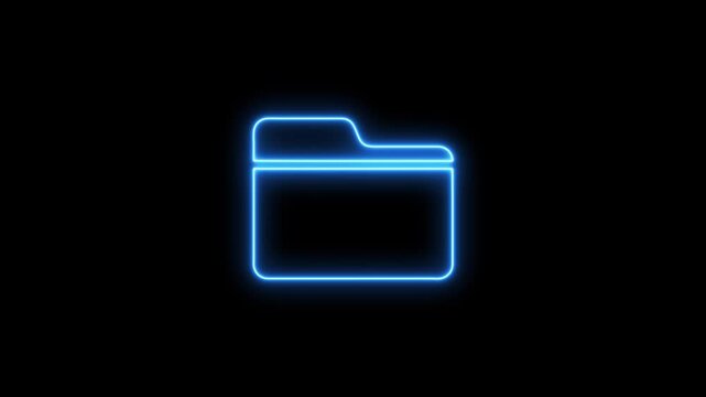 Glowing neon blue folder icon illuminated against a deep black background