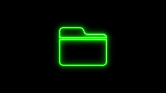 Glowing neon green folder icon illuminated against a black background for digital concepts