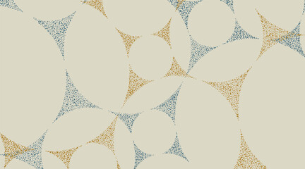 Hand drawn overlapping circles with stipples texture. Abstract geometric and dot surface background, simple graphic for textile, decoration