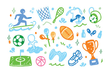 Illustrated Sport Symbols: An array of hand-drawn icons encapsulates the vibrant world of sports and recreation, celebrating the diverse range of activities. 