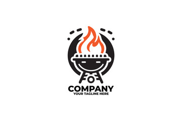 Flat Grill Fire Logo Design