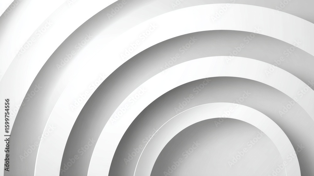 Poster curved white structures form concentric circles, creating a three-dimensional effect. the design fea