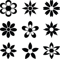 Fototapeta premium Vector black flowers icon set 