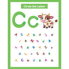 Circle the letter worksheet activity for kids Letter Cc for Cow