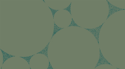 Hand drawn monochromatic circles with stipples texture in mute green. Abstract geometric and dot surface background, simple graphic for textile, decoration