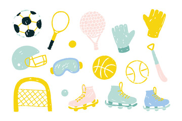 Assortment of Sporting Equipment: A vibrant collection of illustrated sports equipment, inviting participation and inspiring a passion for various athletic pursuits.