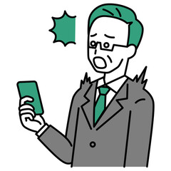 スマートフォンの画面を見て驚く中年のスーツの男性