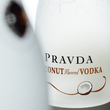 Pravda coconut vodka bottle editorial content classic and elegant drink