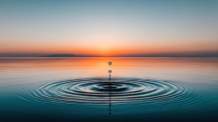 Water Drop Ripples at Sunset